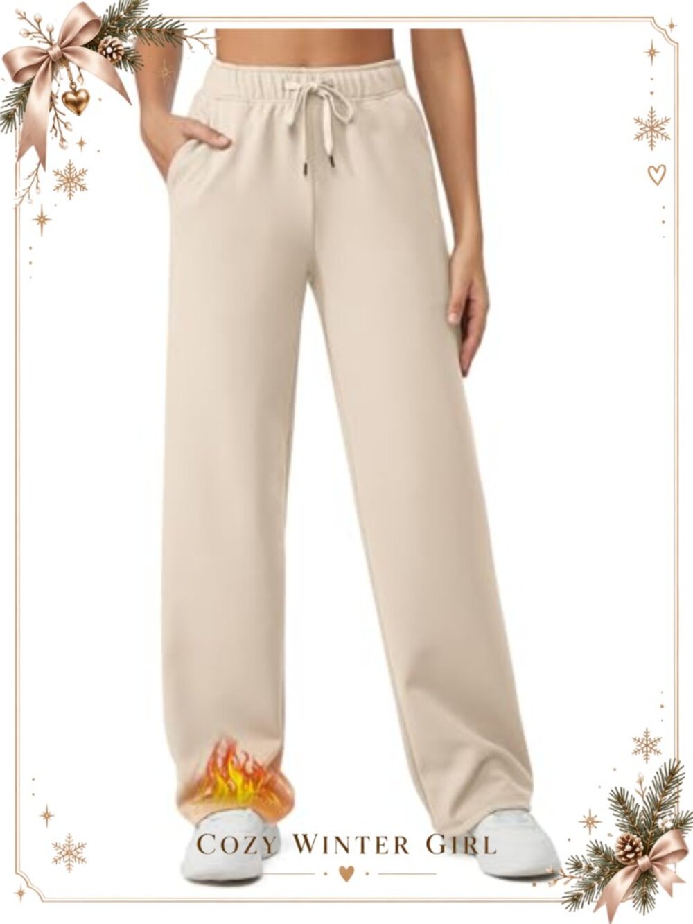 Fleece Lined Wide Leg Sweatpants Thermal Yoga Lounge Pants Pockets